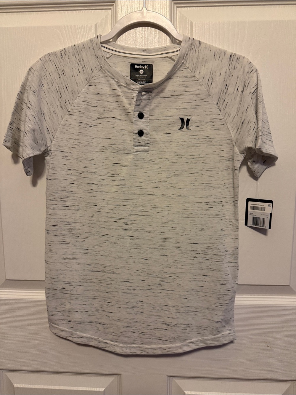 Hurley Men’s White Space-Dye Henley Tee with Black Logo
